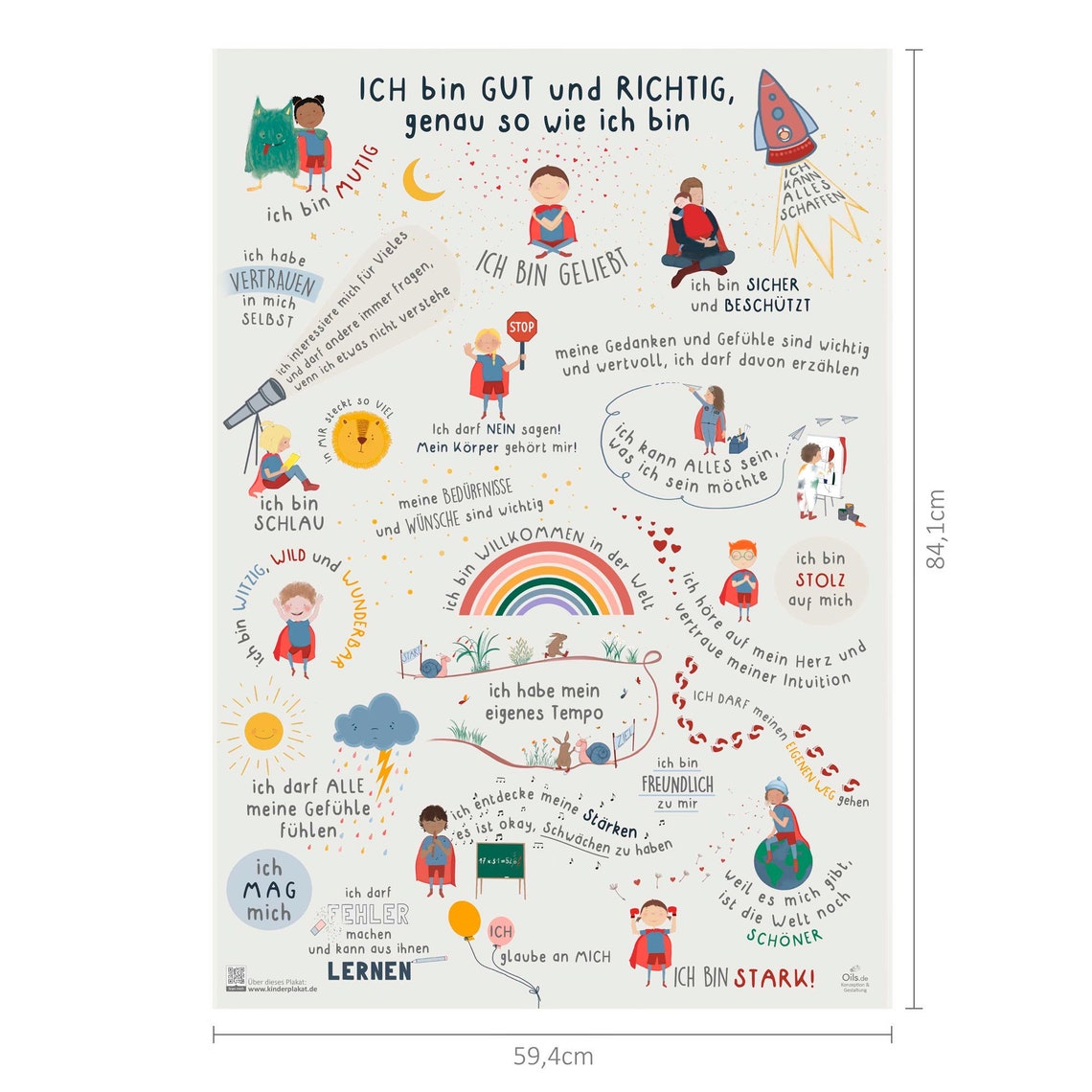 Affirmationen für Kinder Plakat DIN A1 Selbstliebeposter positive