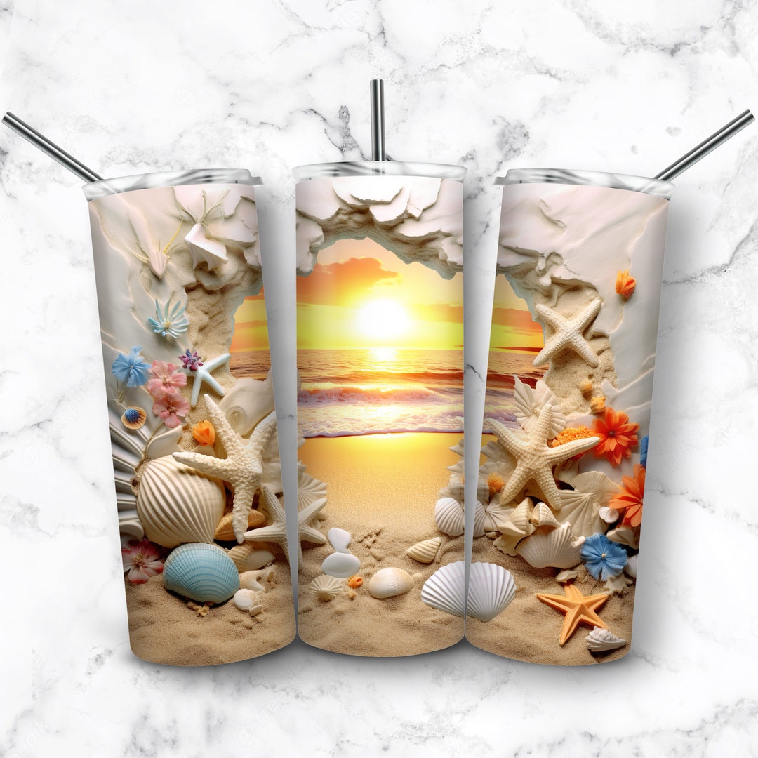 3D Cracked Wall Beach Sea Shells Tumbler Starfish Tumbler Etsy