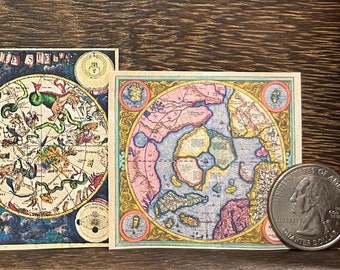 Multi-Scale or 1: 12 3-Piece Antique World Maps, Charts, & Diagrams Dollhouse Miniature- Scale Model Navigation, Observatory, School Diorama