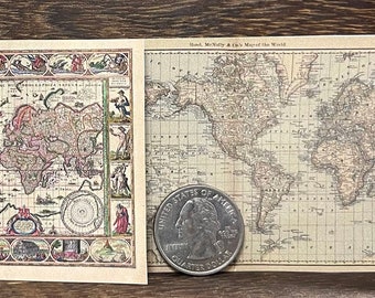 Multi-Scale or 1:12 3-Piece World Maps Dollhouse Miniature- Tiny Scale Model Charts & Diagrams for Museums, Military, Schools Dioramas-