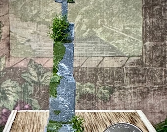 Multi-Scale/1:12 Cross Tower Headstone Dollhouse Miniature- Tiny Crypt Graveyard Marker- Halloween Cemetery Diorama-