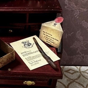 1:12 Wizard Boy, Magical School Acceptance Letter with Envelope Dollhouse Miniature- tiny wizard & witch magic mystery diorama prop
