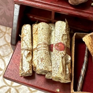 1:12 Scroll with Tie or Wax Seal Dollhouse Miniature - tiny magical prop- diorama ancient library paper roll-