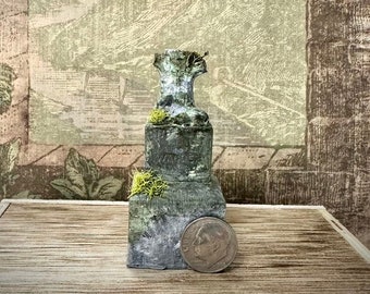 Multi-Scale Lamb and Tree Trunk Headstone Statue Dollhouse Miniature- tiny grave marker- diorama cemetery monument- Halloween graveyard-