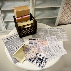 1:12 Zodiac Killer Paper Pack Dollhouse Miniature- true crime scene- diorama detective mystery- tiny police investigations