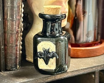 1:12 or Multi-Scale Bat Potion Bottle Dollhouse Miniatures- Halloween Magic Witches Scale Model- Curiosity Poison Tincture Vial Diorama Prop