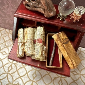 1:12 Scroll with Tie or Wax Seal Dollhouse Miniature - tiny magical prop- diorama ancient library paper roll-