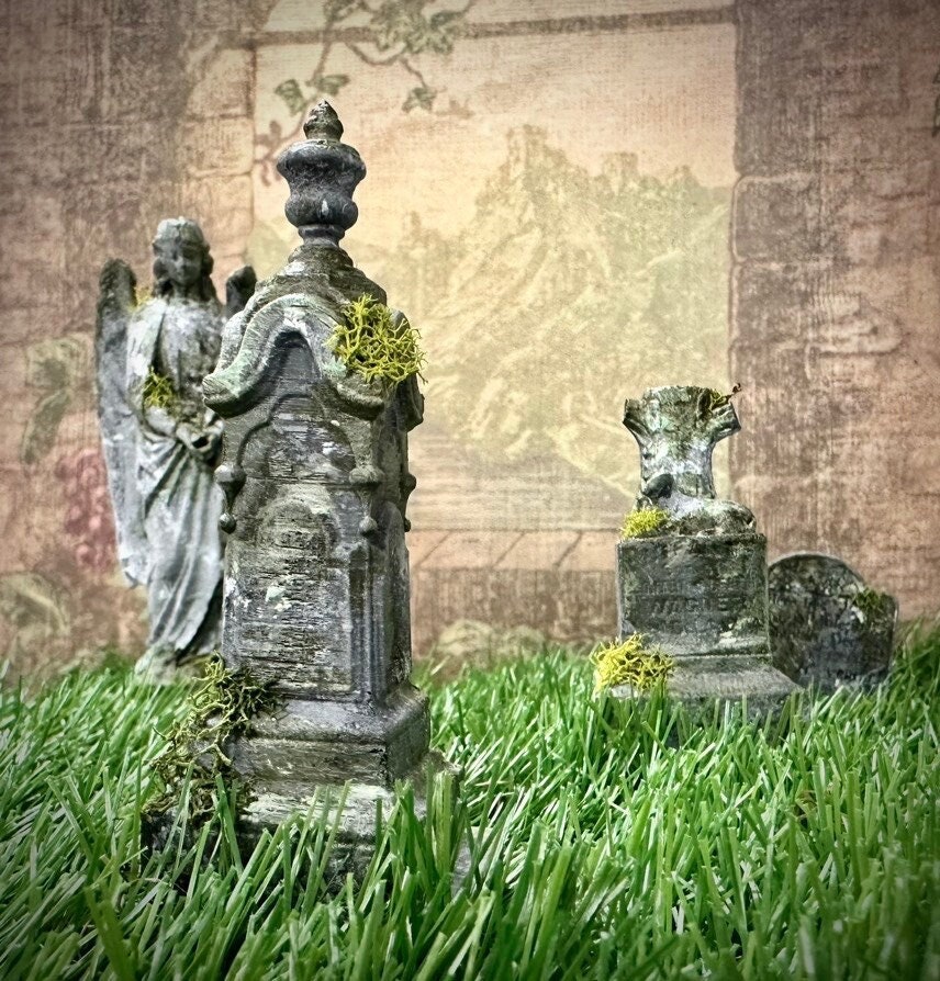 Multi-Scale or 1:12 Obelisk Tower Headstone Dollhouse Miniature- Tiny Grave Marker- diorama cemetery monument- mini Halloween graveyard-