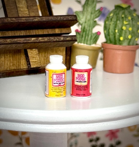 1:12 2 Pc. Mod Podge and Paint Sealer Set Dollhouse Miniature- Tiny Craft Supply and School Props-