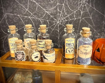 Multi-Scale or 1:12 Halloween Witch and Wizard Potion Bottles Magic Dollhouse Miniature- Tiny Poison for Mystery Dioramas- Curiosity-