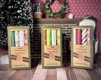 1:12 Miniature Christmas Wrapping Paper- dollhouse holiday gift wrap- festive diorama decoration