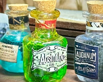 Multi-Scale or 1:12 Tiny Absinthe Potion Bottle Dollhouse Miniatures-Scale Model Witch & Wizard Tinctures, Elixirs for Magic Dioramas-