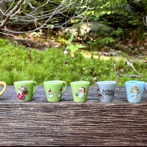 1:12 Christmas, Holiday, and Winter Coffee Mug Dollhouse Miniature- Santa and Deer cups for tiny kitchens and dioramas