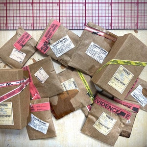 1:12 Evidence Packages & Boxes- Miniature dollhouse true crime scene, tiny detective prop- mystery police detective investigation diorama