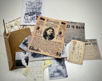 1:12 Lizzie Borden Antique Case File Folder Dollhouse Miniature- curiosity prop- true crime scene investigation diorama- police detective-
