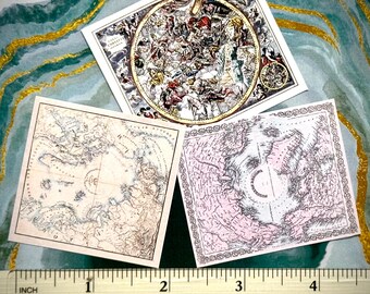 Multi-Scale or 1:12 3-Piece World Maps Dollhouse Miniature- Tiny Charts & Diagrams for Scale Models and Dioramas-