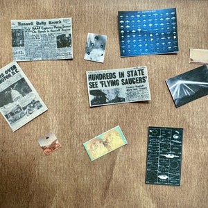 1:12 10 Piece UFO or Alien Mystery Dollhouse Miniature Paper Pack- paranormal investigations- dollhouse mystery display- diorama curiosity-