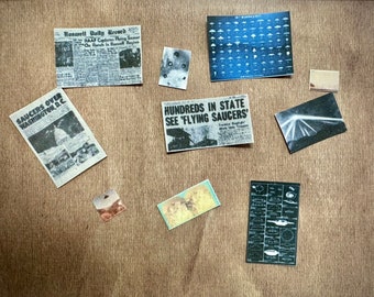 1:12 10 Piece UFO or Alien Mystery Dollhouse Miniature Paper Pack- paranormal investigations- dollhouse mystery display- diorama curiosity-