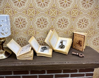 1:12 Key in a Book Dollhouse Miniature- tiny library diorama prop- mini secret diary-