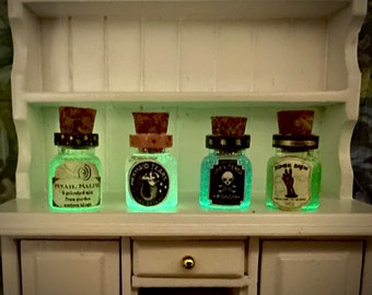 Multi-Scale or 1:12 Glow in the Dark Potions Dollhouse Miniature- Scale Model Magic Tiny Halloween Elixir- Witch & Wizard Poison for Diorama