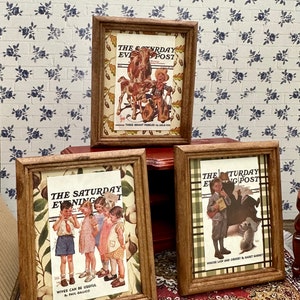 1:12 Norman Rockwell Saturday Evening Post Framed Dollhouse Miniature-tiny decoration- vintage diorama artwork-