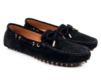 Patara Black Genuine Suede Leather Loafer Shoes for Women