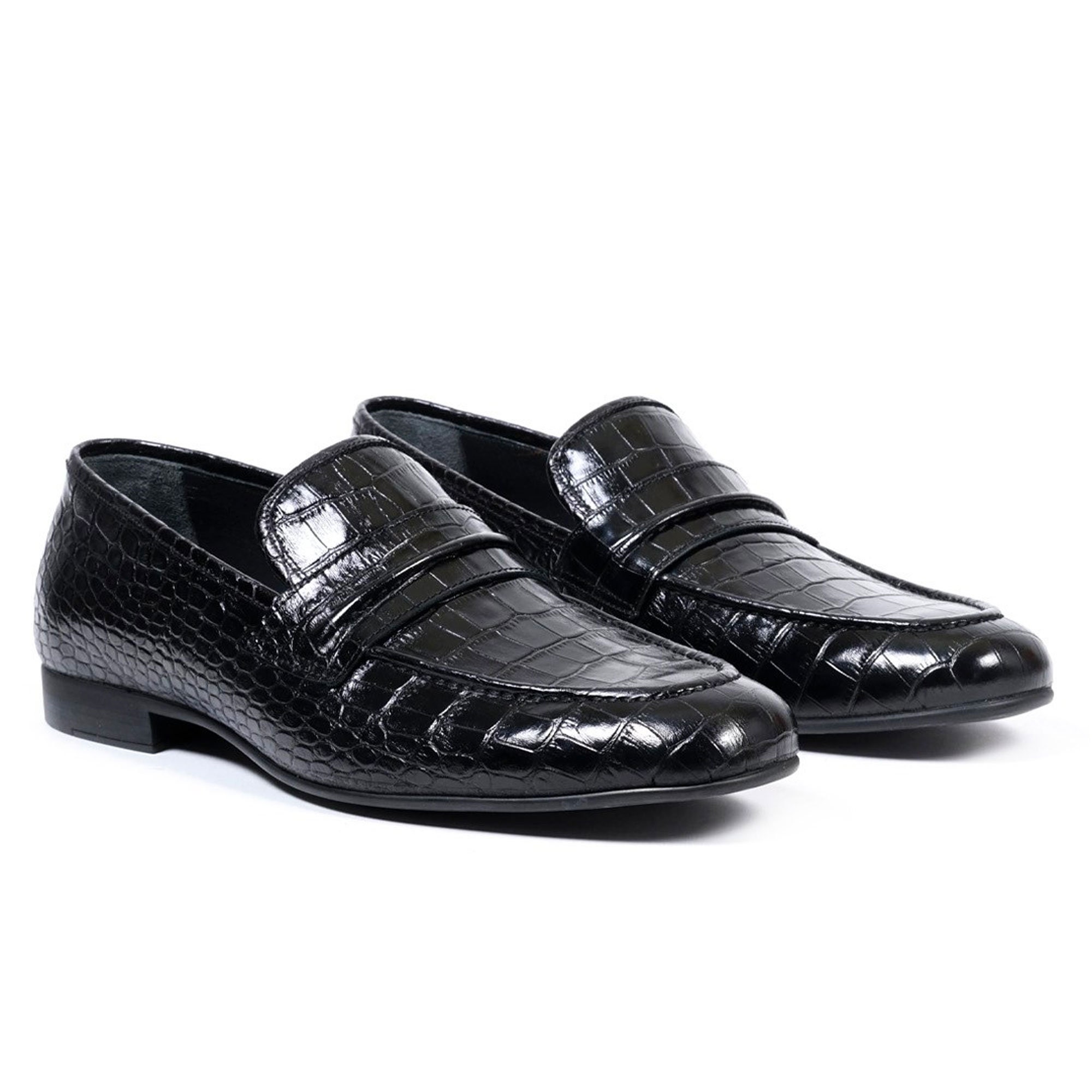 Fantasie Black Crocodile Patterned Genuine Leather Classic Men s