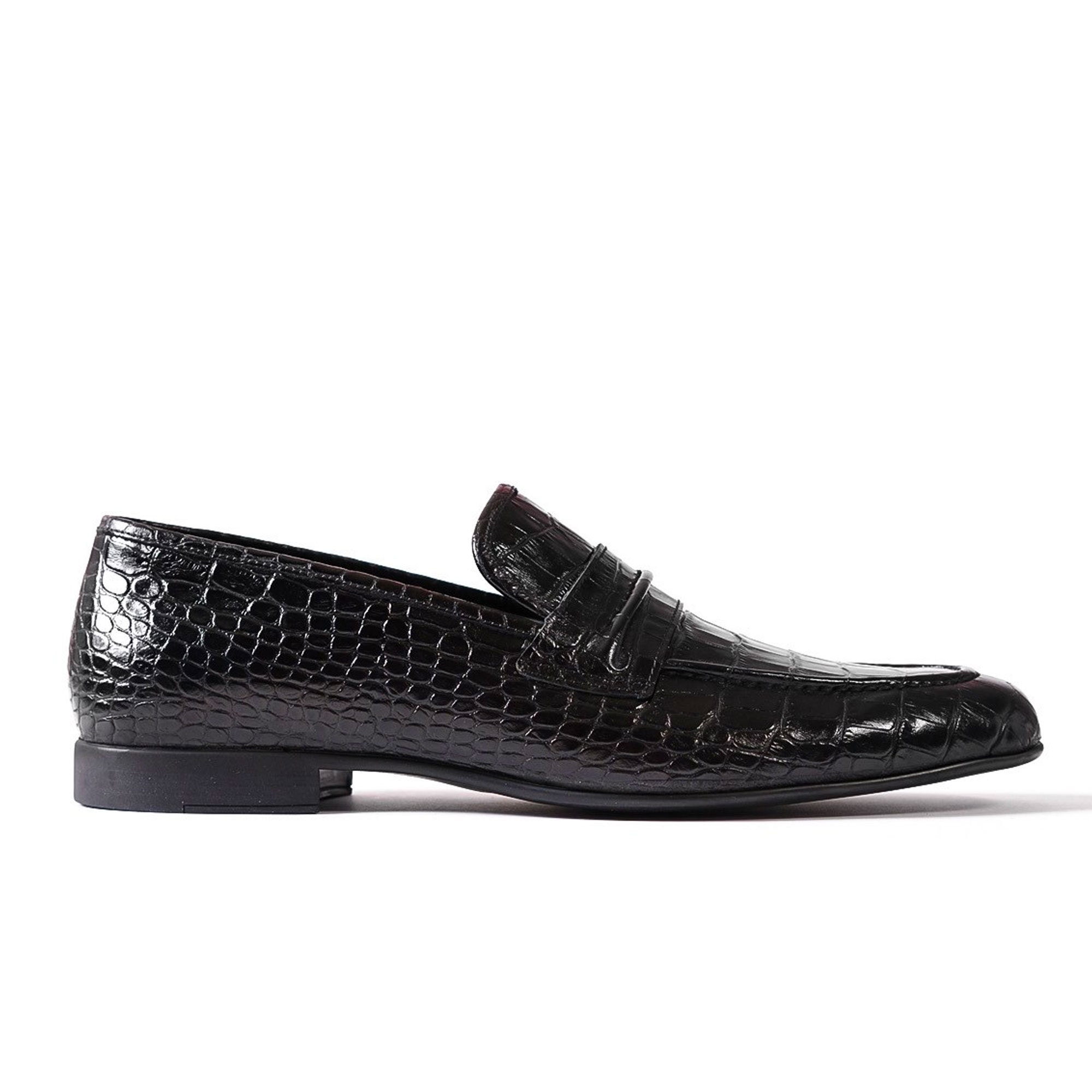 Fantasie Black Crocodile Patterned Genuine Leather Classic Men's ...