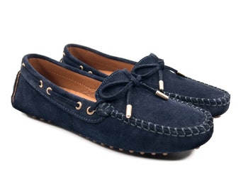 Patara Navy Blue Genuine Suede Leather Loafer Shoes for Women