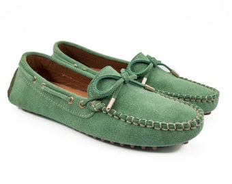 Patara Green Genuine Suede Leather Loafer Shoes for Women