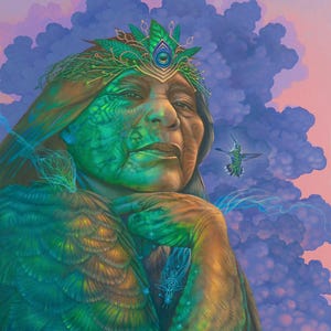 Grandmother Hummingbird – Visionary Canvas Wall Art by Luis Tamani – Psychedelic Nature Print