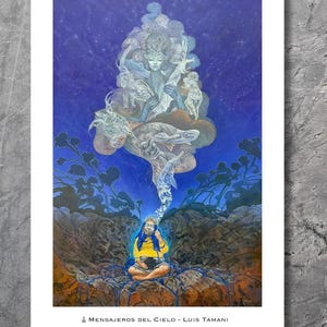 Celestial Spirit Messengers – Visionary Poster Print by Luis Tamani – Mystical Spiritual Art