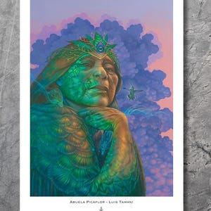 Grandmother Hummingbird – Psychedelic Poster Print by Luis Tamani – Visionary Shamanic Art