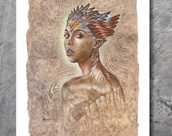 Eagle Woman – Visionary Poster Print by Luis Tamani – Mystical Spiritual Art