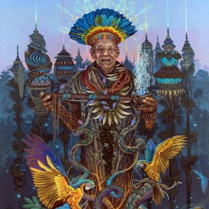 My Body My Temple – Visionary Canvas Wall Art by Luis Tamani – Sacred Plant & Spirit Artwork