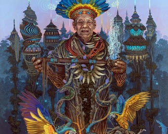 Mi Cuerpo Mi Templo Canvas Art – Sacred Plant & Spirit by Luis Tamani