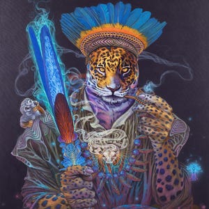 Maestro Otorongo – Visionary Canvas Wall Art by Luis Tamani – Sacred Plant & Spirit Artwork