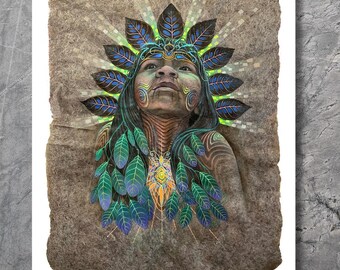 Coca Leaf – Psychedelic Poster Print by Luis Tamani – Visionary Shamanic Art