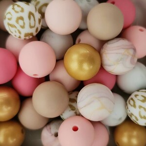 Pink Gold Mix / Loose round silicone beads / Set of 30 / 15mm / Assorted beads for jewelry making / Bulk mixed beads / Wholesale