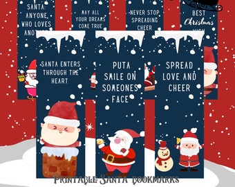 Set of 12 Christmas Santa Bookmarks, Printable