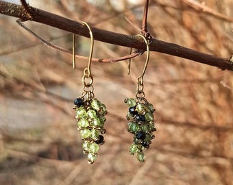 Handmade Brass Peridot Earrings: Boho Dangle Drop Spinel Jewelry