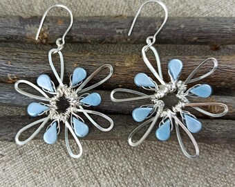 Handmade Silver Copper Snowflake Earrings: Boho Dangle Jewelry