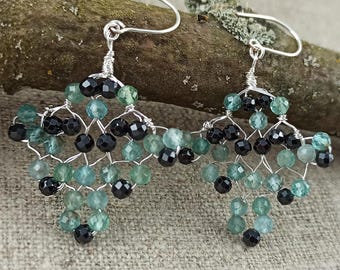 Handmade Apatite Spinel Earrings: Silver Copper Wire Dangle Jewelry