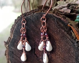 Handmade Copper Dangle Earrings: Boho Teardrop Ceramic Beads, Spinel Gemstone Jewelry