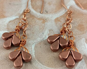 Copper Dangle Earrings: Handmade Copper & Gold Floral Jewelry Spring gift for Her