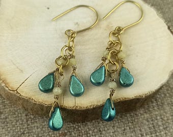 Handmade Brass Dangle Earrings: Red Peridot Boho Jewelry