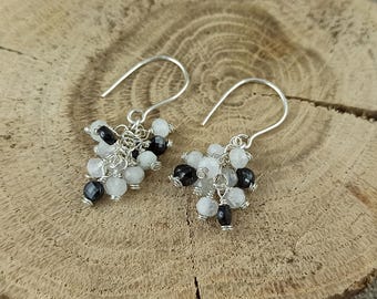 Handmade Moonstone Spinel Earrings: Silver Copper Wire Dangle natural stone gift for her