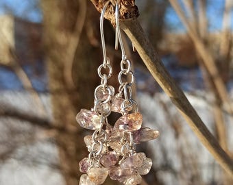 Handmade Ametrine Stone Earrings: Silver Copper Wire Dangle Jewelry
