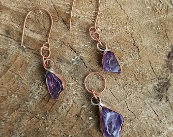 Handmade Copper Gemstone Earrings: Hammered Boho Dangle Jewelry