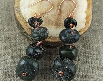 Handmade Copper Kambamba Jasper Dangle Earrings: Boho Jewelry